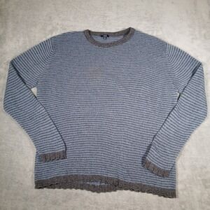 Benson Sweater Mens XL Blue Grey Striped Cotton Alpaca Blend Crewneck Knit Soft